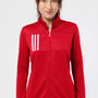 Adidas Womens 3 Stripes Double Knit Moisture Wicking 1/4 Zip Sweatshirt w/ Pockets - Team Collegiate Red