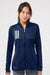 Adidas A483 Womens 3 Stripes Double Knit Moisture Wicking 1/4 Zip Sweatshirt w/ Pockets Team Navy Blue Model Front
