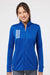 Adidas A483 Womens 3 Stripes Double Knit Moisture Wicking 1/4 Zip Sweatshirt w/ Pockets Team Royal Blue Model Front