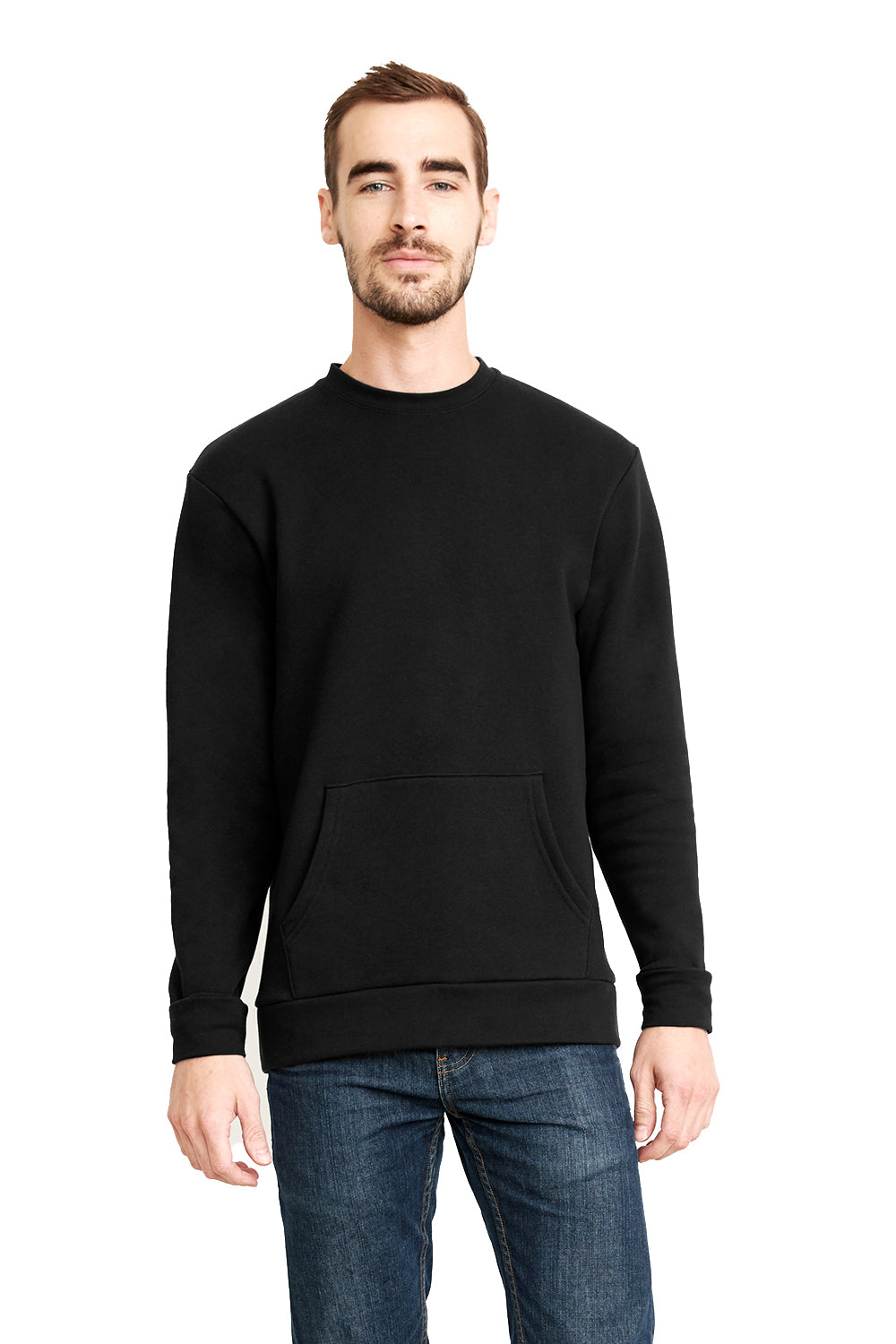Next Level 9001 Mens Black Fleece Crewneck Sweatshirt w/ Pouch