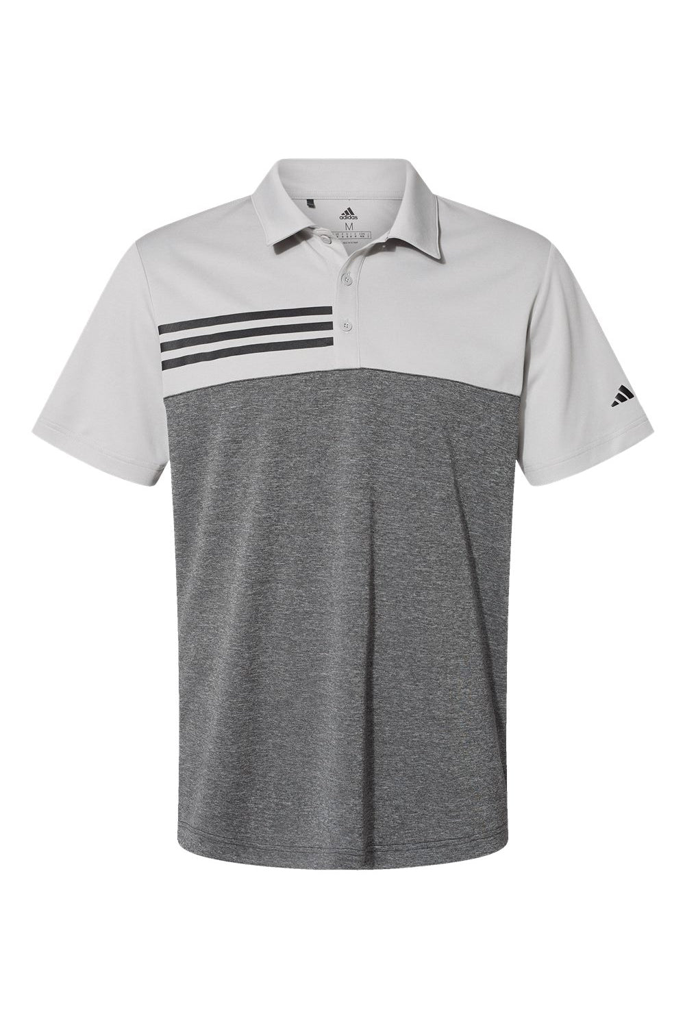 Adidas A508 Mens 3 Stripes Colorblock UPF 50+ Short Sleeve Polo Shirt Heather Grey/Heather Black Flat Front