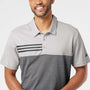 Adidas Mens 3 Stripes Colorblock UPF 50+ Short Sleeve Polo Shirt - Heather Grey/Heather Black - NEW