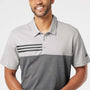 Adidas Mens 3 Stripes Colorblock UPF 50+ Short Sleeve Polo Shirt - Heather Grey/Heather Black - Closeout