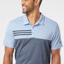 Adidas Mens 3 Stripes Colorblock UPF 50+ Short Sleeve Polo Shirt - Glow Blue Heather/Heather Collegiate Navy Blue - NEW