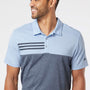 Adidas Mens 3 Stripes Colorblock UPF 50+ Short Sleeve Polo Shirt - Glow Blue Heather/Heather Collegiate Navy Blue - Closeout