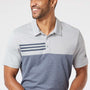 Adidas Mens 3 Stripes Colorblock UPF 50+ Short Sleeve Polo Shirt - Heather Grey/Heather Collegiate Navy Blue - NEW
