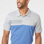 Adidas Mens 3 Stripes Colorblock UPF 50+ Short Sleeve Polo Shirt - Heather Grey/Heather Collegiate Royal Blue - NEW