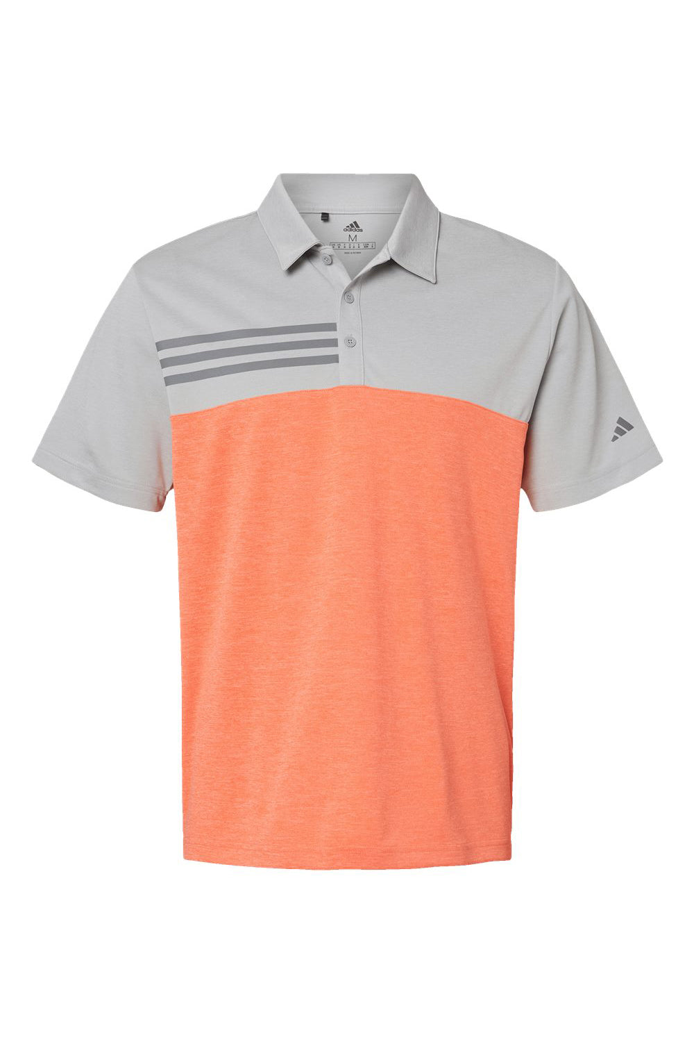 Adidas A508 Mens 3 Stripes Colorblock UPF 50+ Short Sleeve Polo Shirt Heather Grey/Heather Coral Flat Front