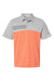 Adidas A508 Mens 3 Stripes Heathered Colorblocked Short Sleeve Polo Shirt Heather Grey/Heather Coral Flat Front