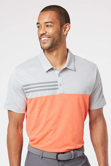 Adidas A508 Mens 3 Stripes Heathered Colorblocked Short Sleeve Polo Shirt Heather Grey/Heather Coral Model Front