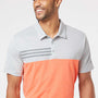 Adidas Mens 3 Stripes Colorblock UPF 50+ Short Sleeve Polo Shirt - Heather Grey/Heather Coral - NEW