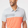 Adidas Mens 3 Stripes Colorblock UPF 50+ Short Sleeve Polo Shirt - Heather Grey/Heather Coral - Closeout