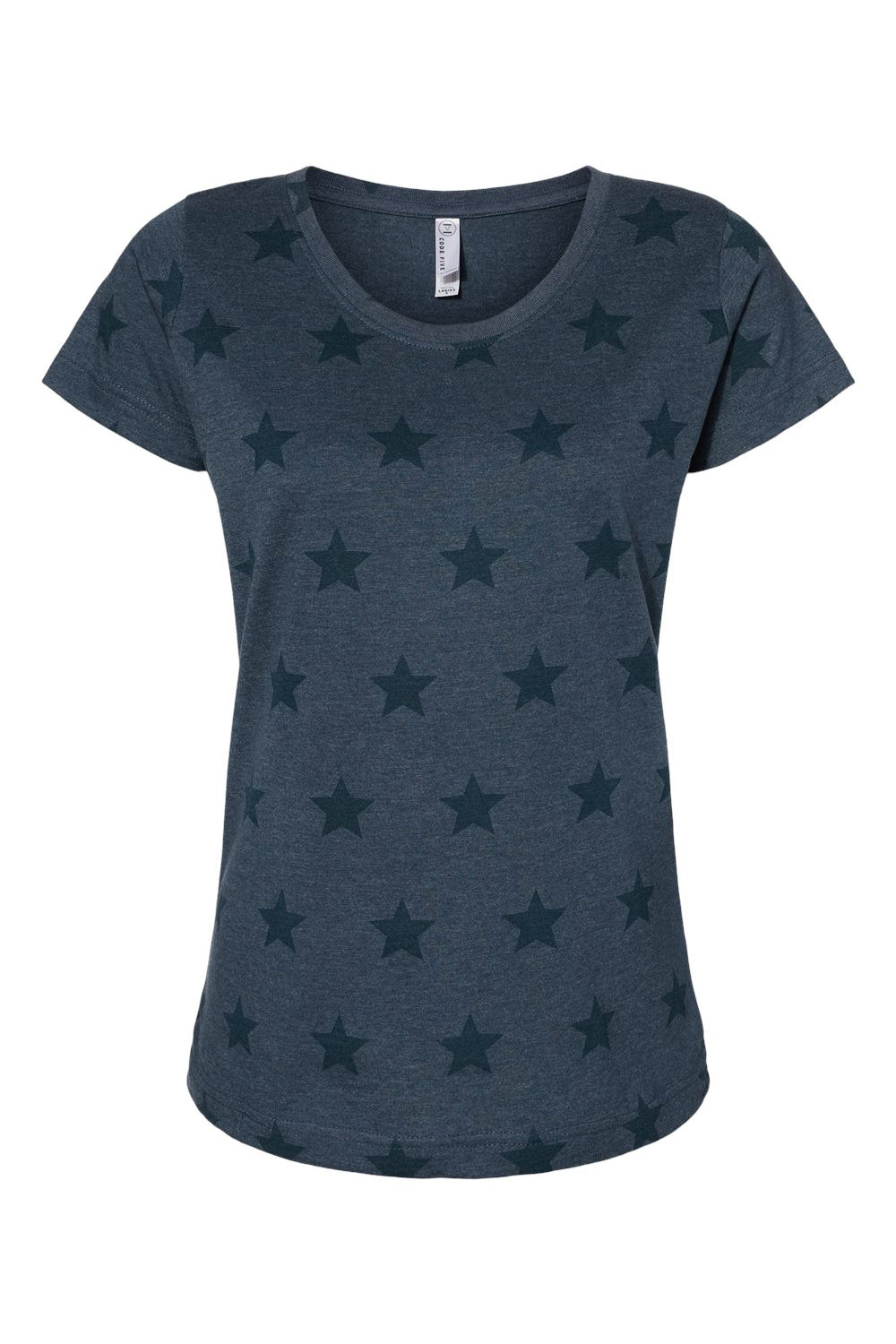 Code Five 3629 Womens Star Print Short Sleeve Scoop Neck T-Shirt Denim Blue Flat Front