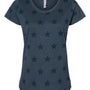 Code Five Womens Star Print Short Sleeve Scoop Neck T-Shirt - Denim Blue - NEW