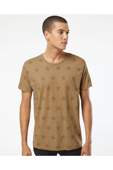 Code Five 3929 Mens Star Print Short Sleeve Crewneck T-Shirt Coyote Brown Model Front