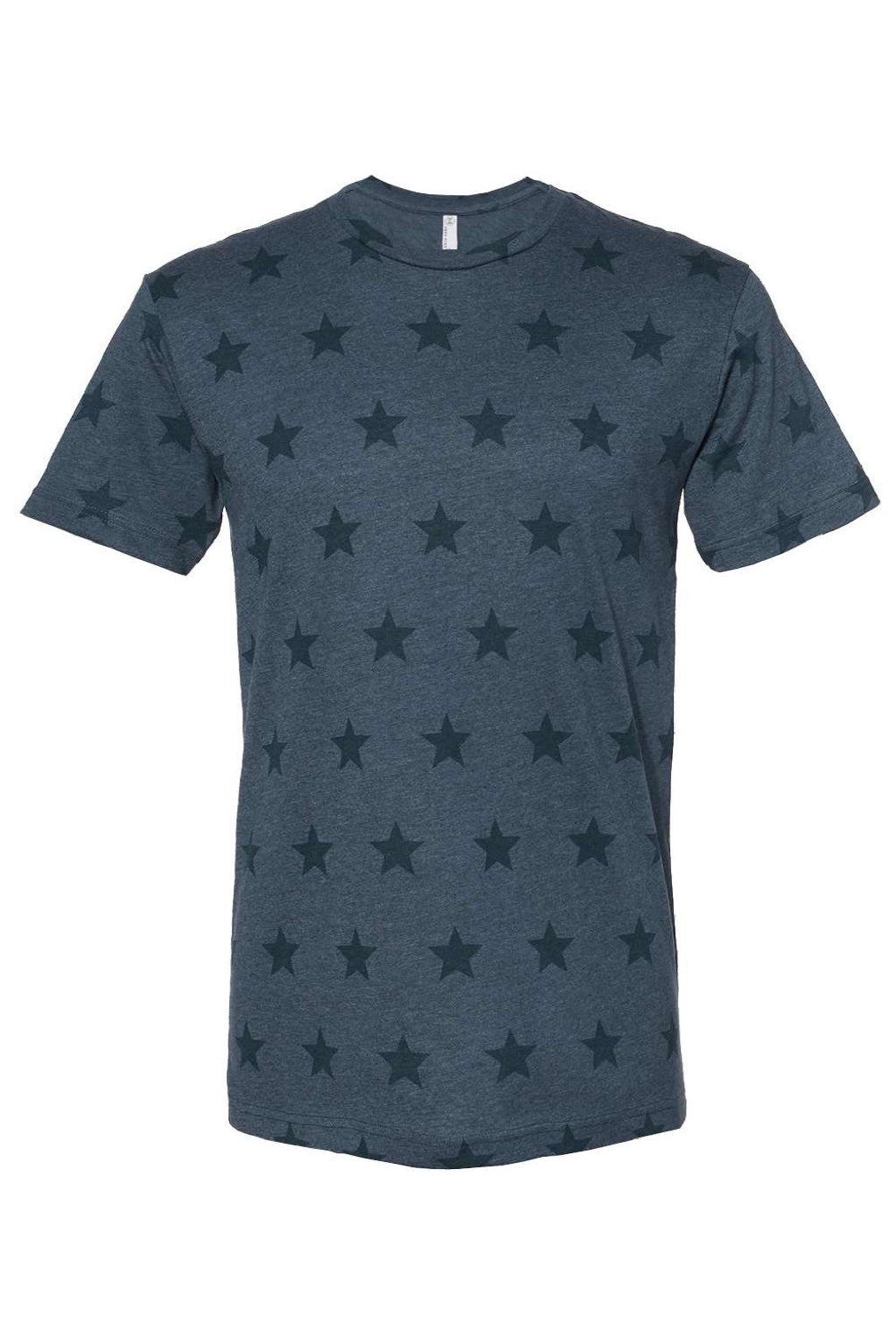 Code Five 3929 Mens Star Print Short Sleeve Crewneck T-Shirt Denim Blue Star Flat Front