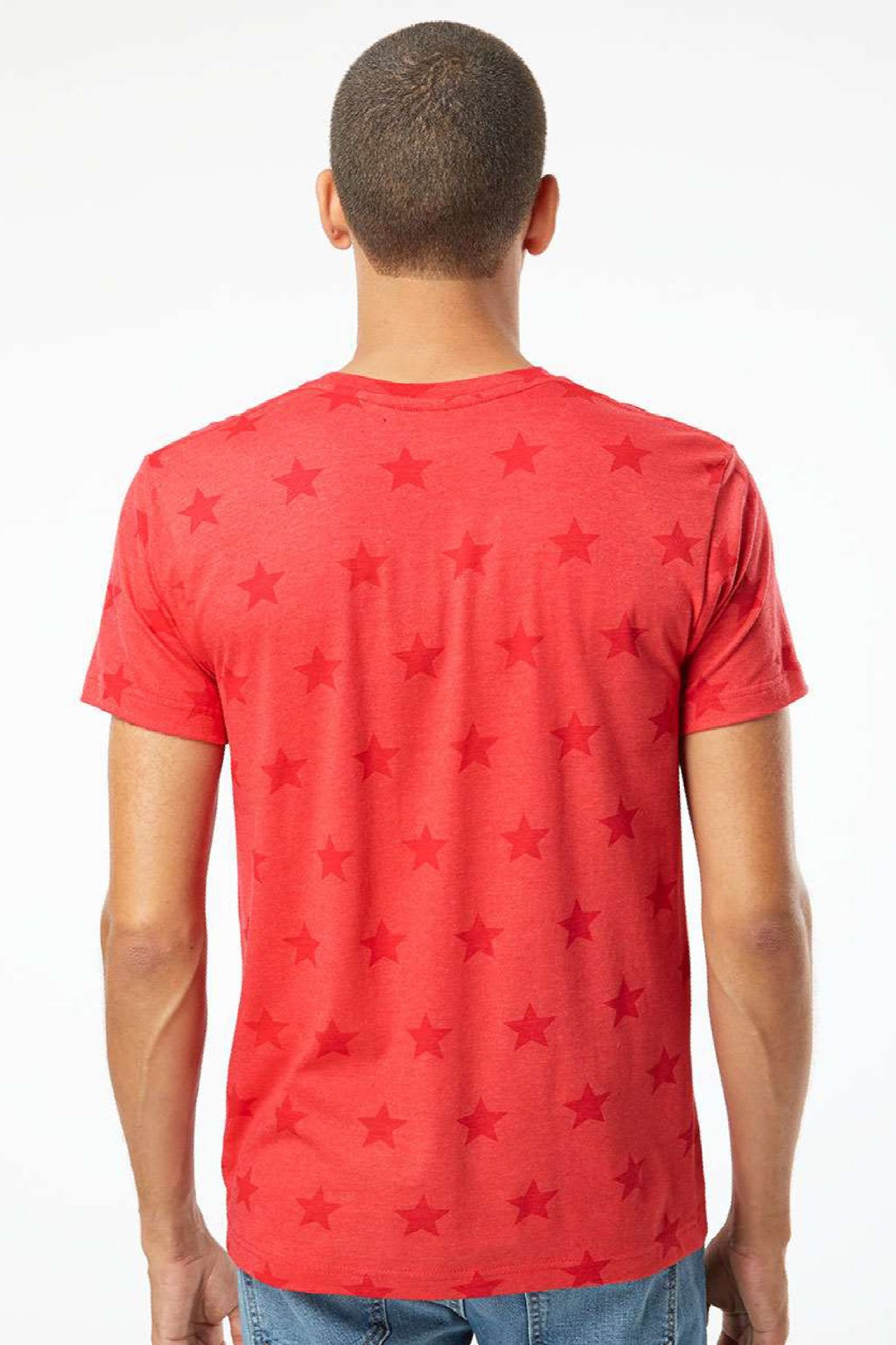 Code Five 3929 Mens Star Print Short Sleeve Crewneck T-Shirt Red Star Model Back