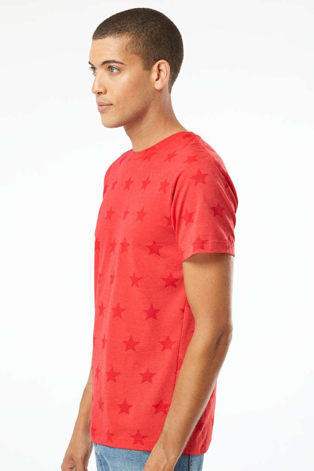 Code Five 3929 Mens Star Print Short Sleeve Crewneck T-Shirt Red Star Model Side