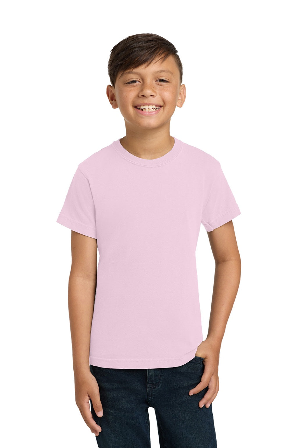 Comfort Colors 9018 Youth Short Sleeve Crewneck T-Shirt Blossom Pink Model Front