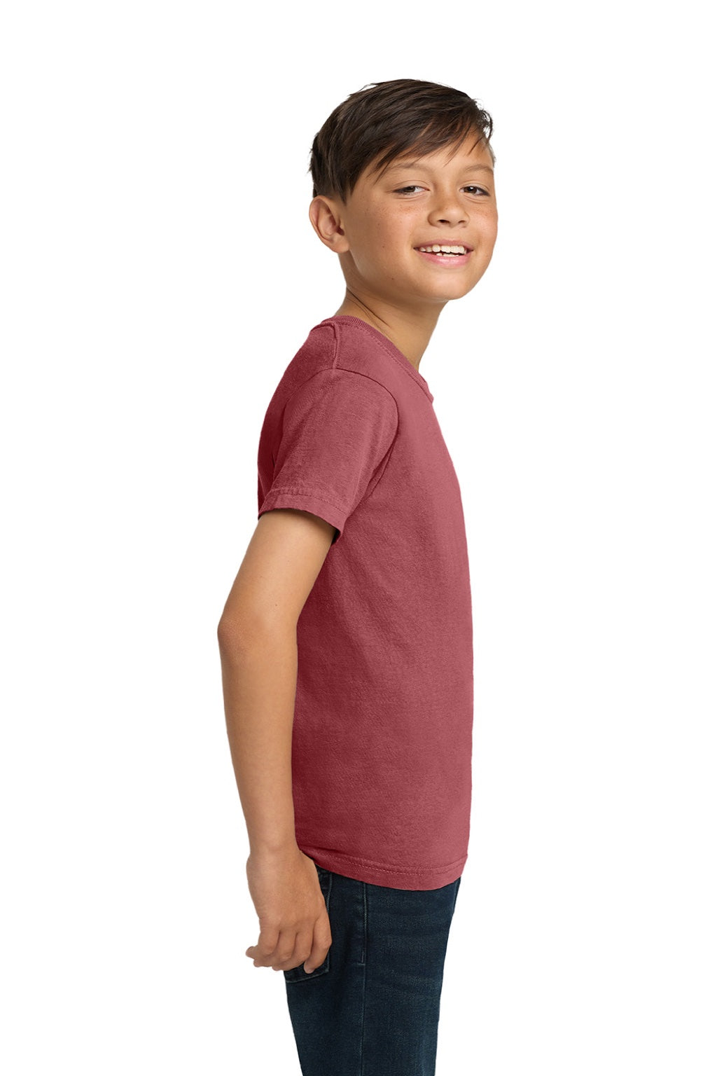 Comfort Colors 9018 Youth Short Sleeve Crewneck T-Shirt Crimson Red Model Side