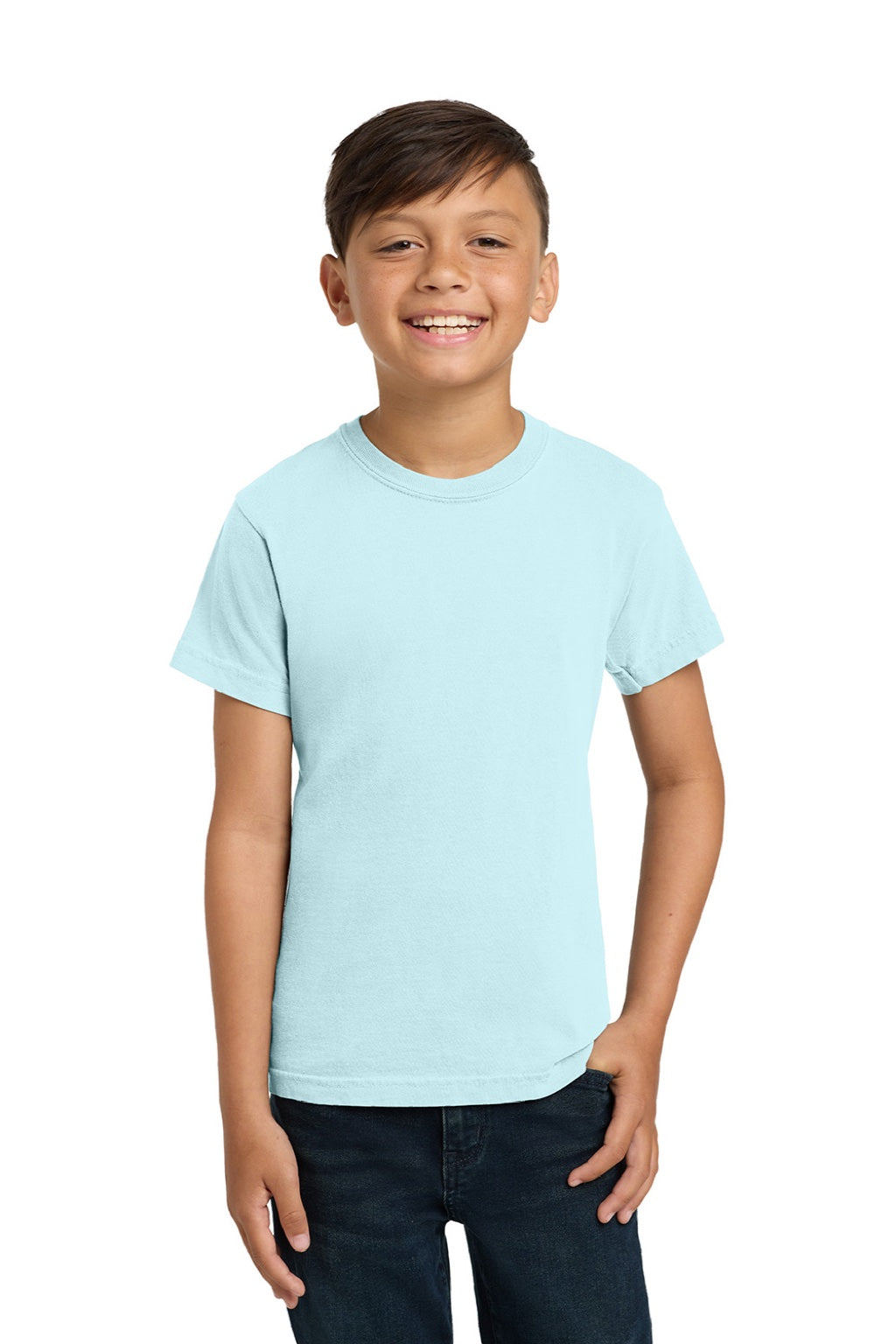 Comfort Colors 9018 Youth Short Sleeve Crewneck T-Shirt Chambray Blue Model Front