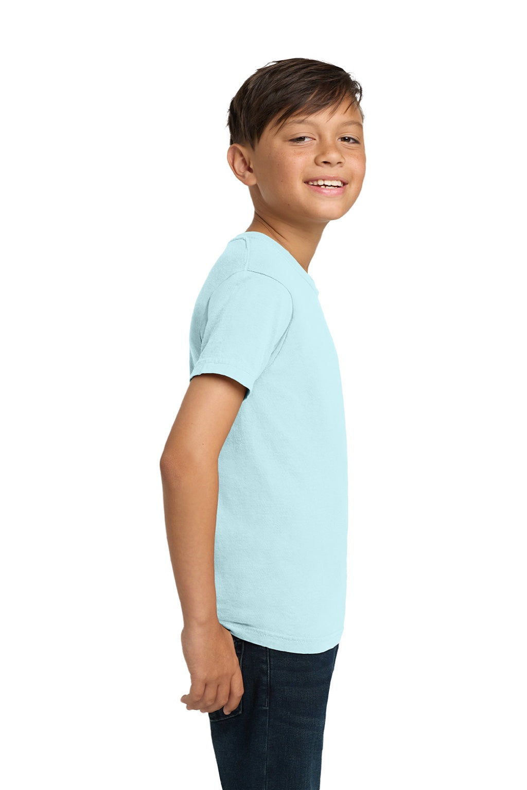 Comfort Colors 9018 Youth Short Sleeve Crewneck T-Shirt Chambray Blue Model Side