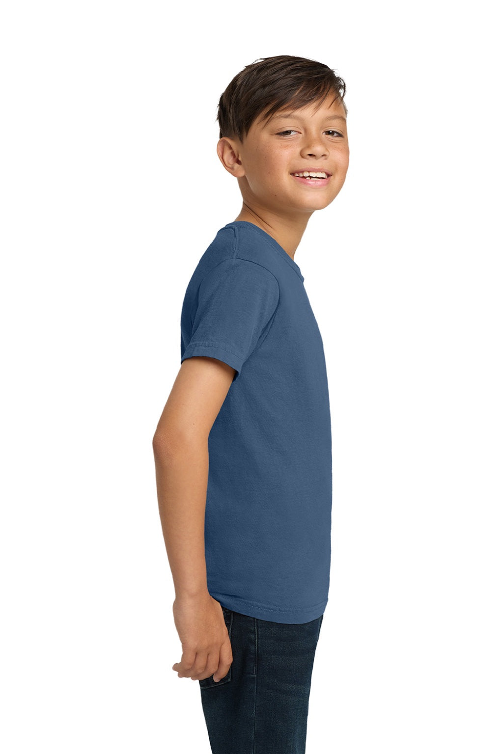 Comfort Colors 9018 Youth Short Sleeve Crewneck T-Shirt China Blue Model Side