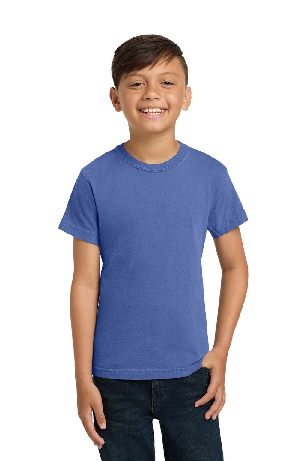 Comfort Colors 9018 Youth Short Sleeve Crewneck T-Shirt Flo Blue Model Front