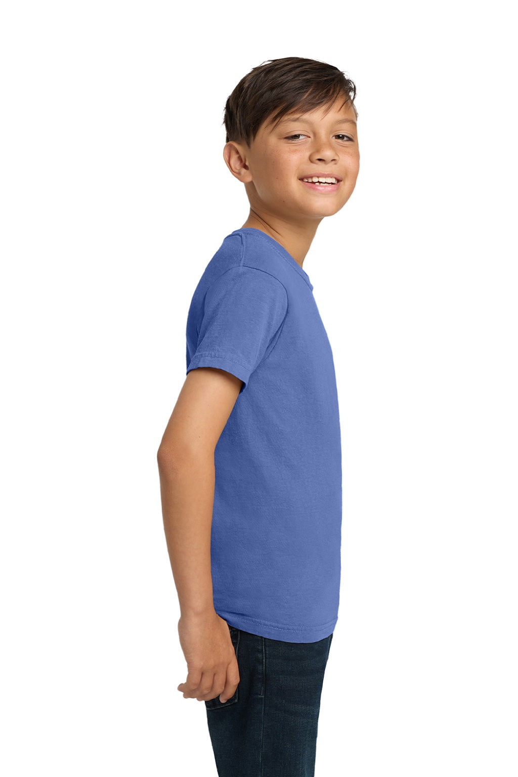 Comfort Colors 9018 Youth Short Sleeve Crewneck T-Shirt Flo Blue Model Side