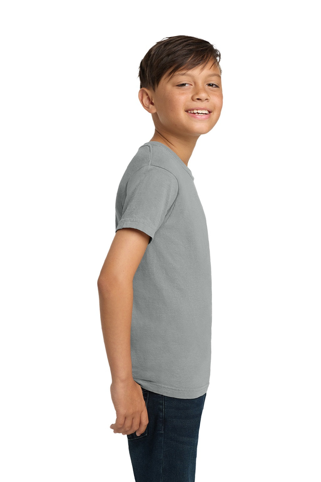 Comfort Colors 9018 Youth Short Sleeve Crewneck T-Shirt Granite Grey Model Side