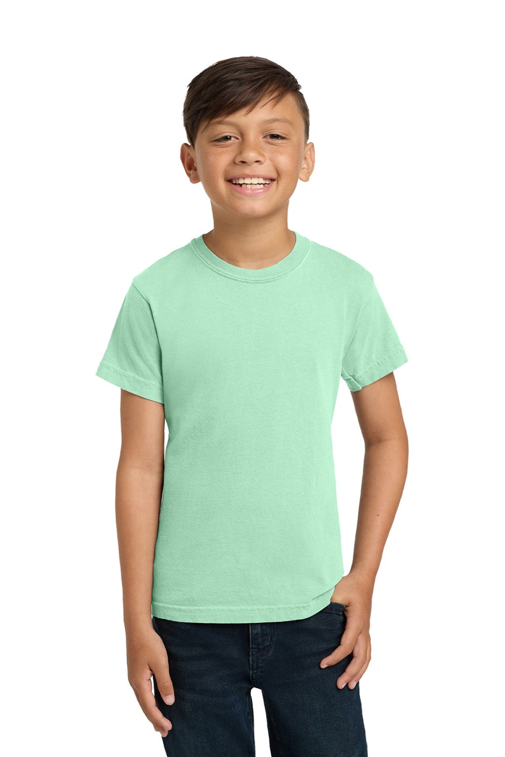 Comfort Colors 9018 Youth Short Sleeve Crewneck T-Shirt Island Reef Green Model Front