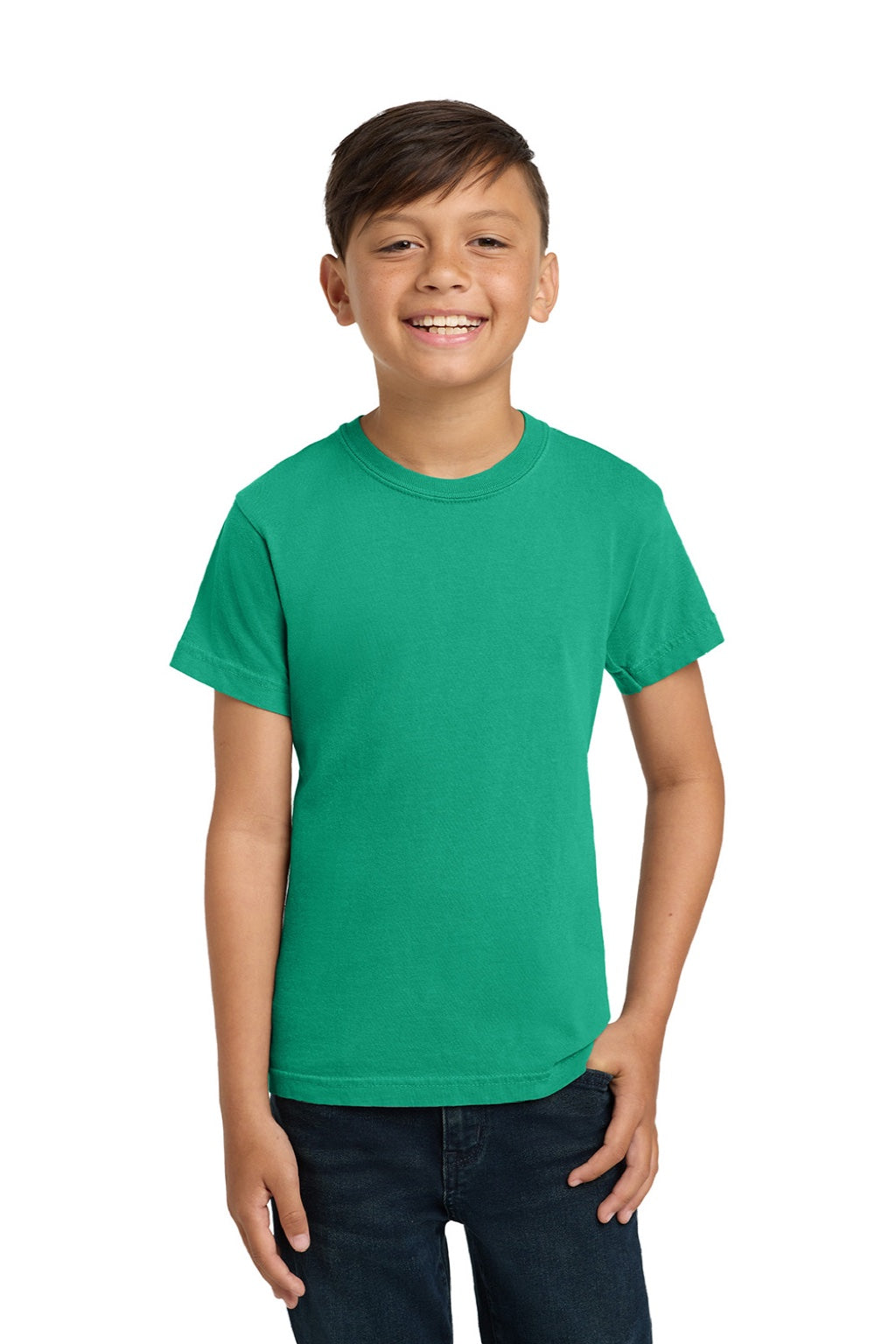 Comfort Colors 9018 Youth Short Sleeve Crewneck T-Shirt Island Green Model Front