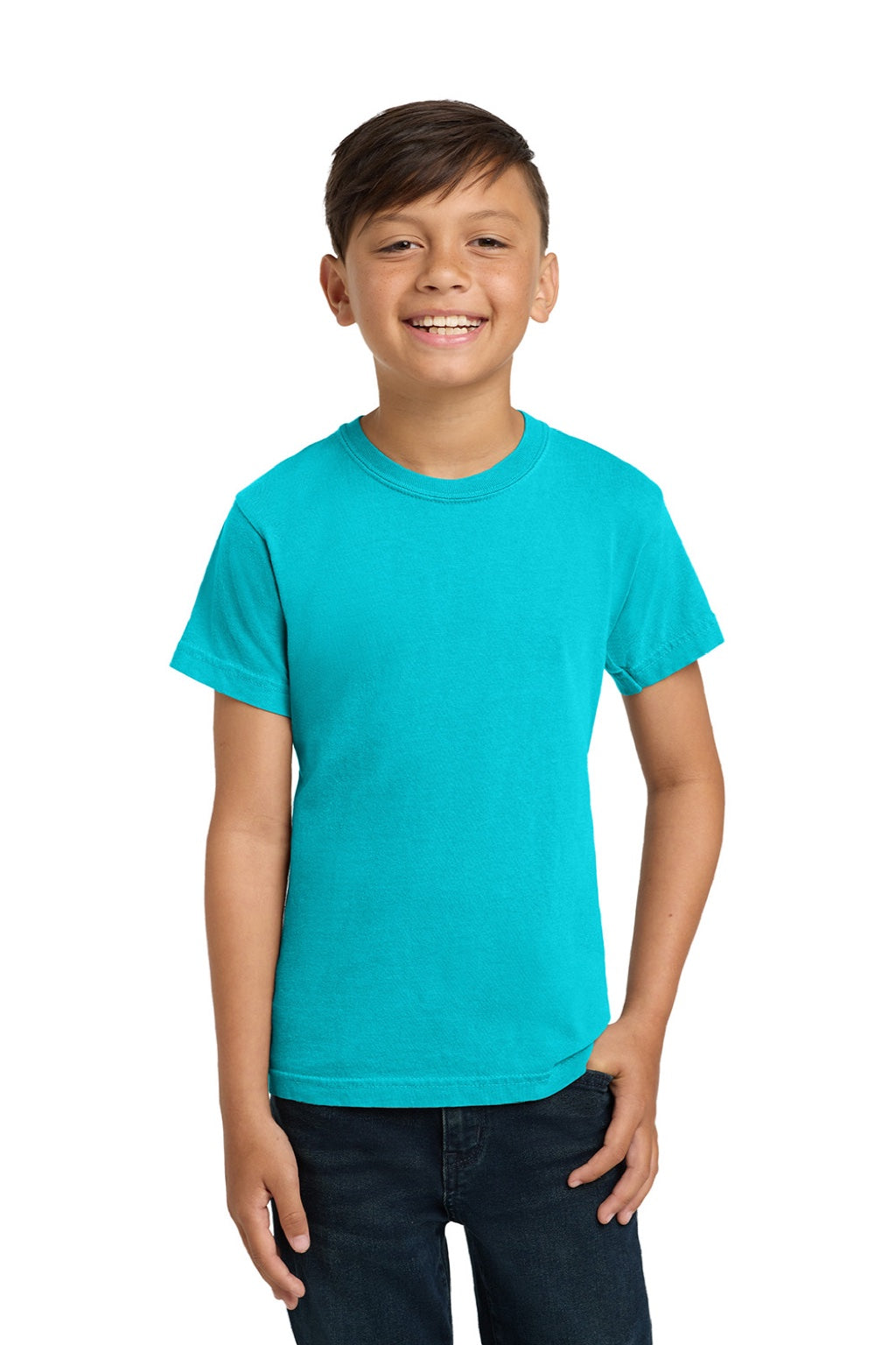 Comfort Colors 9018 Youth Short Sleeve Crewneck T-Shirt Lagoon Blue Model Front