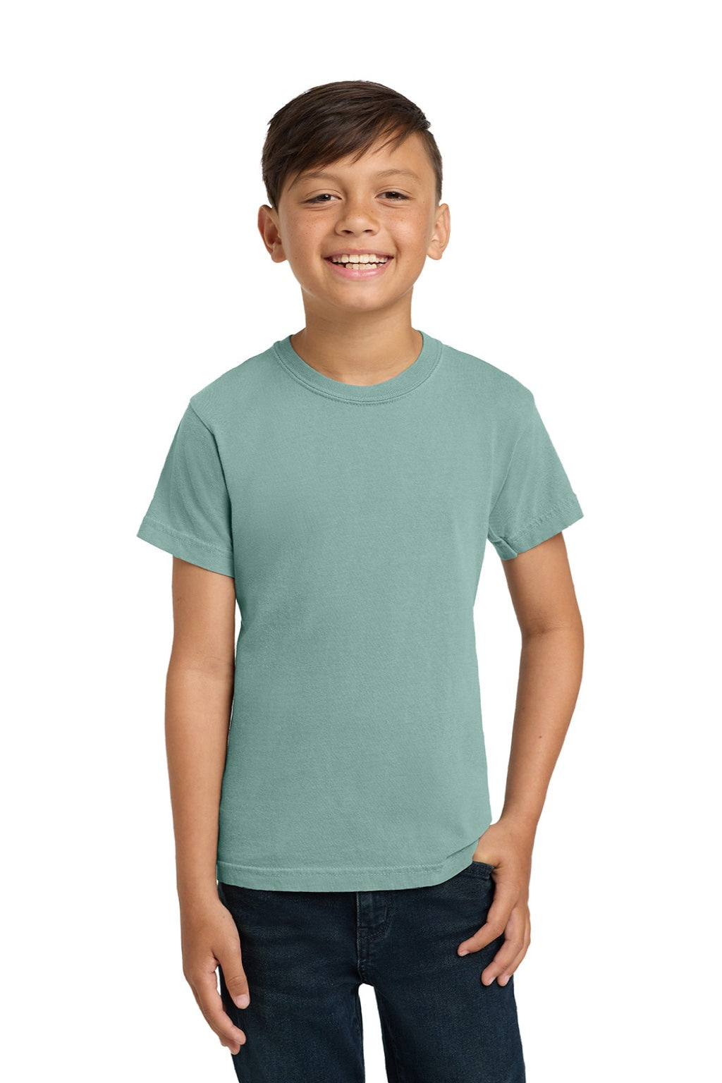 Comfort Colors 9018 Youth Short Sleeve Crewneck T-Shirt Seafoam Green Model Front