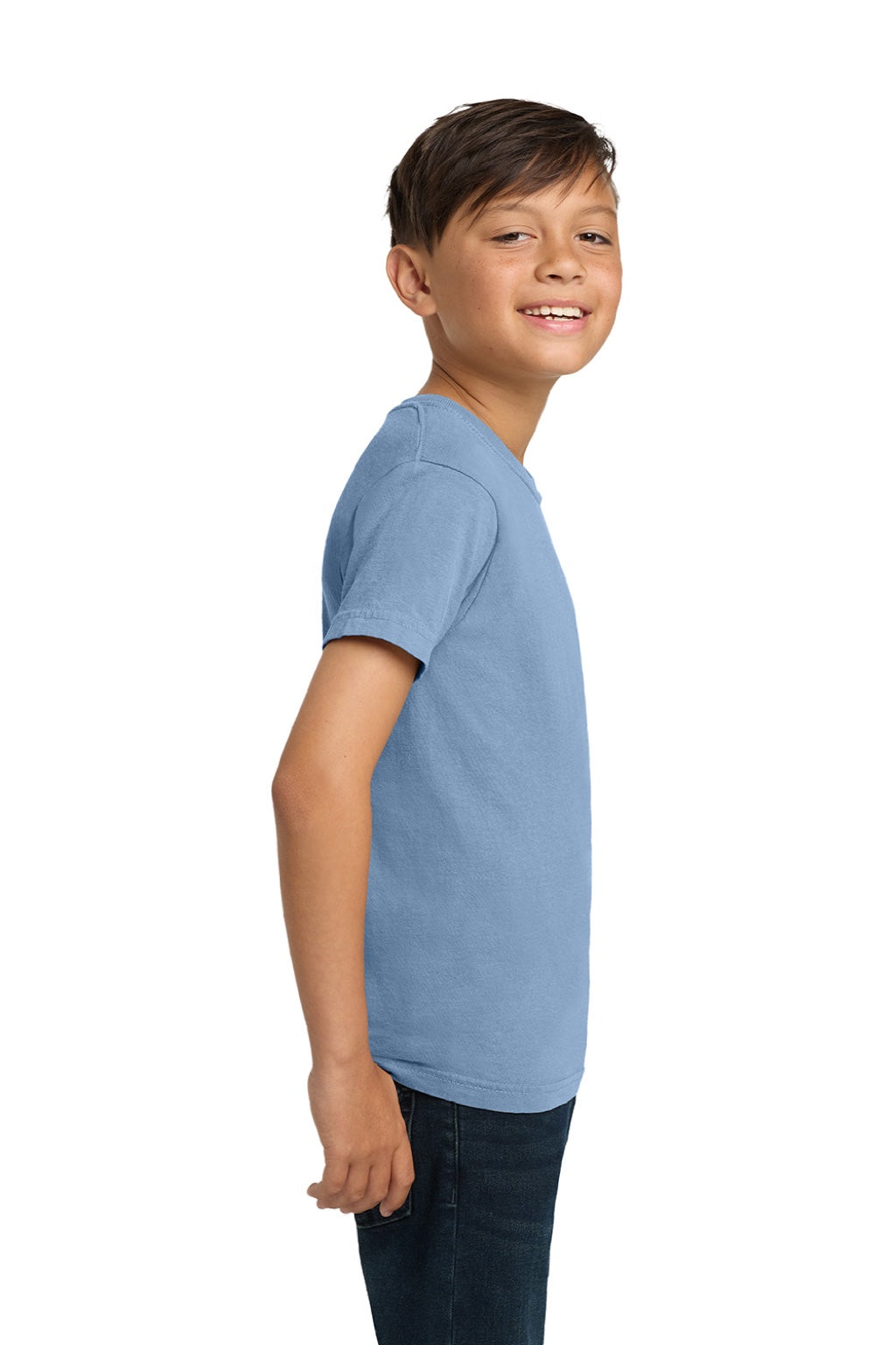 Comfort Colors 9018 Youth Short Sleeve Crewneck T-Shirt Washed Denim Blue Model Side