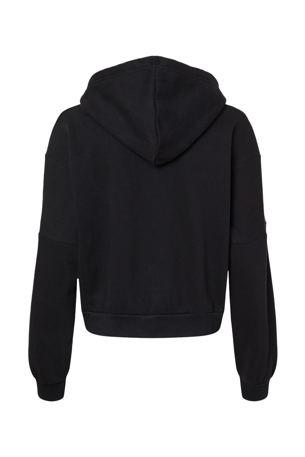 MV Sport W21751 Womens Sueded Fleece Crop Hooded Sweatshirt Hoodie Black Flat Back