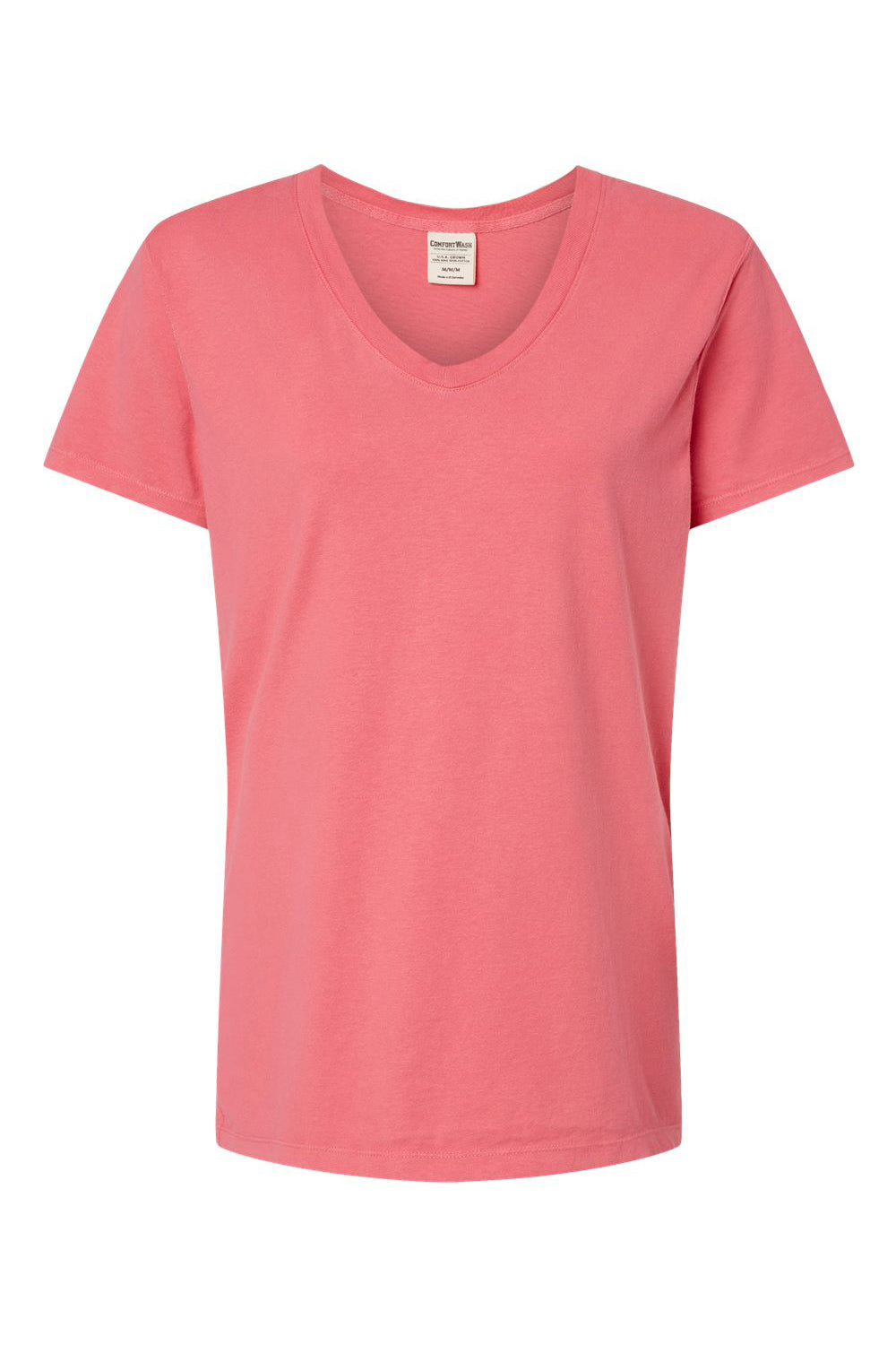 ComfortWash By Hanes GDH125 Mens Garment Dyed Short Sleeve V-Neck T-Shirt Coral Craze Flat Front