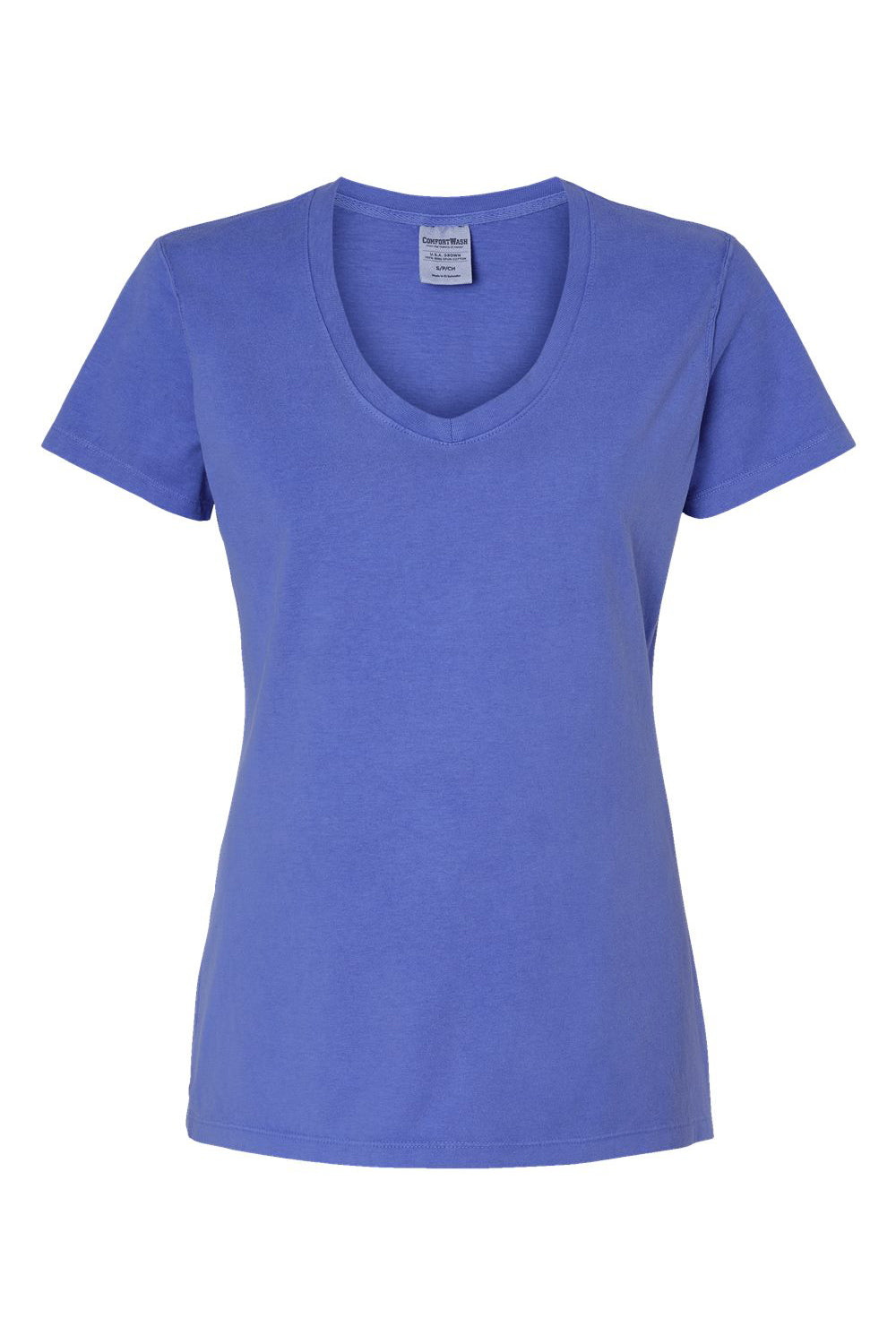 ComfortWash By Hanes GDH125 Mens Garment Dyed Short Sleeve V-Neck T-Shirt Deep Forte Blue Flat Front