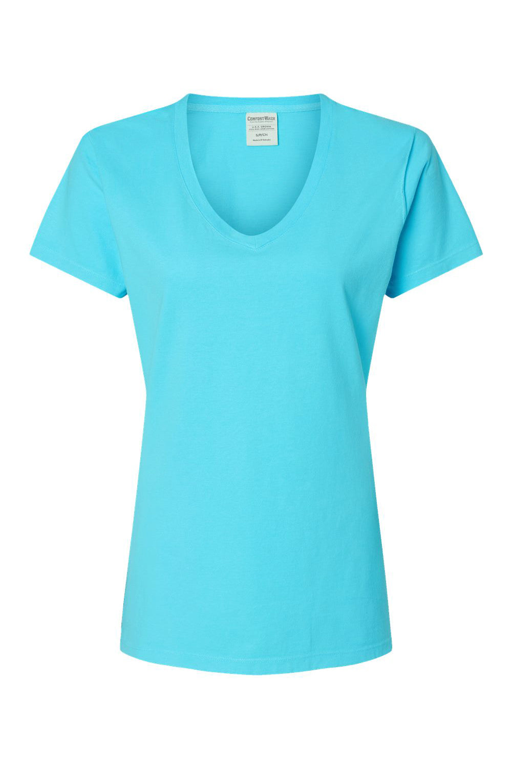 ComfortWash By Hanes GDH125 Mens Garment Dyed Short Sleeve V-Neck T-Shirt Freshwater Blue Flat Front