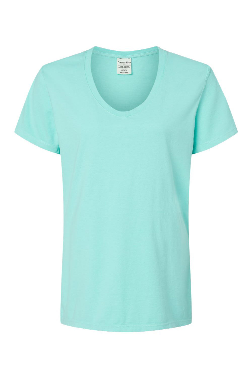 ComfortWash By Hanes GDH125 Mens Garment Dyed Short Sleeve V-Neck T-Shirt Mint Green Flat Front