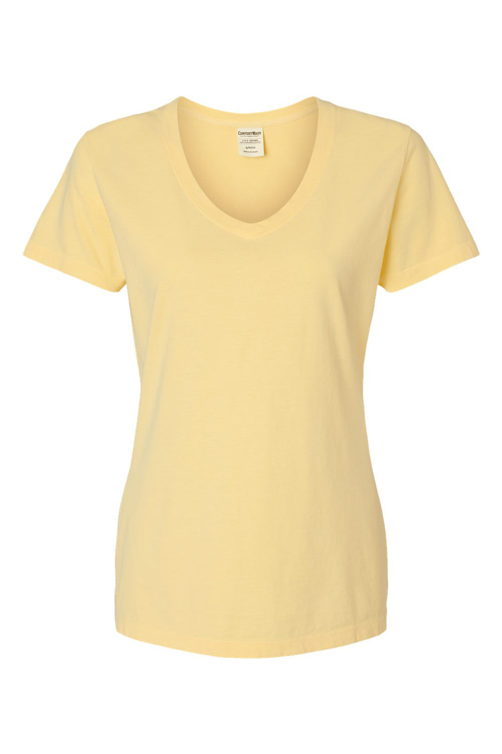 ComfortWash By Hanes GDH125 Mens Garment Dyed Short Sleeve V-Neck T-Shirt Summer Squash Yellow Flat Front