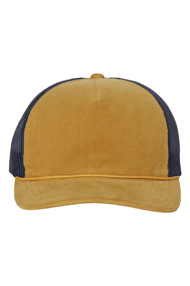 Richardson Hats 930 Mens Troutdale Corduroy Snapback Trucker Hat Amber Gold/Navy Blue Flat Front