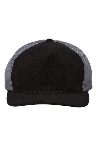 Richardson Hats 930 Mens Troutdale Corduroy Snapback Trucker Hat Black/Charcoal Grey Flat Front
