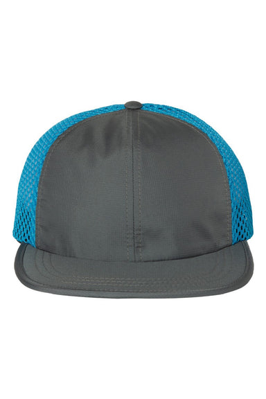 Richardson Hats 935 Mens Rogue Wide Set Mesh Back Moisture Wicking Adjustable Hat Charcoal Grey/Cyan Blue Flat Front