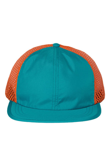 Richardson Hats 935 Mens Rogue Wide Set Mesh Back Moisture Wicking Adjustable Hat Teal Blue/Orange Flat Front