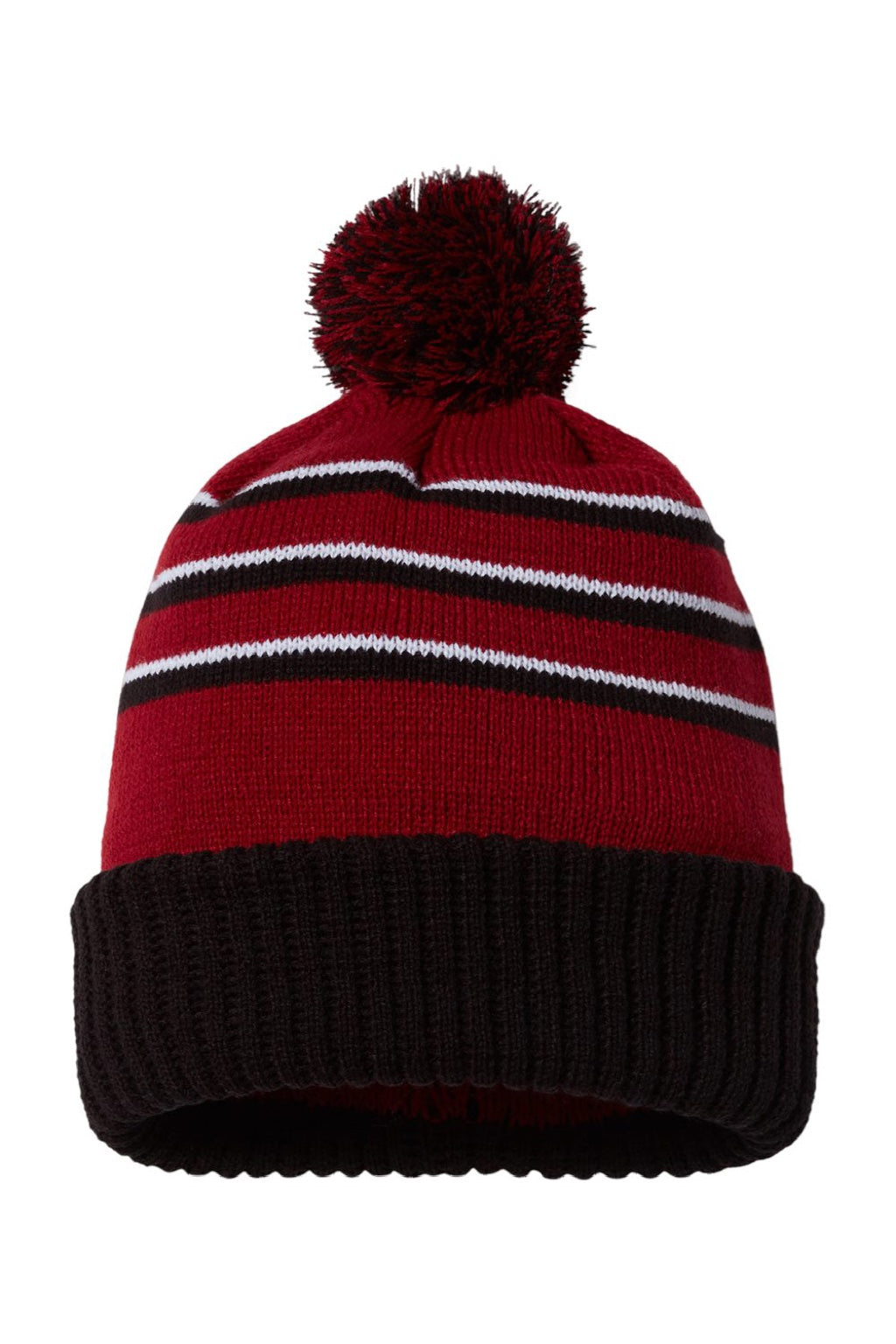 Richardson Hats 134 Unisex Pom Cuffed Beanie Cardinal Red/Black/White Flat Front