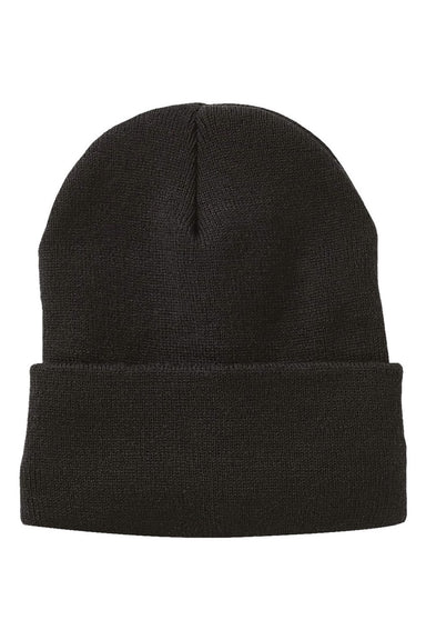 Sportsman Hats SP12JL Mens Jersey Lined Cuffed Beanie Black Flat Front