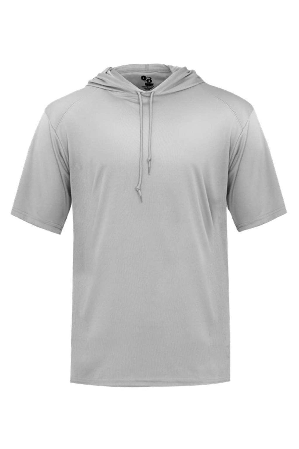 Badger 4123 Mens B-Core Moisture Wicking Short Sleeve Hooded T-Shirt Hoodie Silver Grey Flat Front