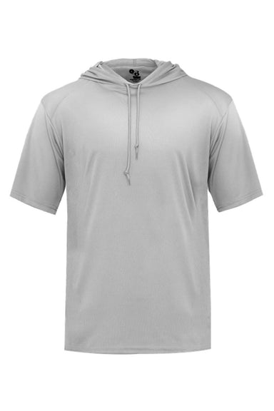 Badger 4123 Mens B-Core Moisture Wicking Short Sleeve Hooded T-Shirt Hoodie Silver Grey Flat Front