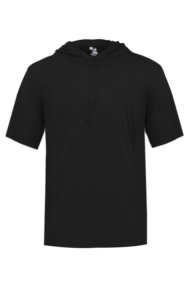 Badger 4123 Mens B-Core Moisture Wicking Short Sleeve Hooded T-Shirt Hoodie Black Flat Front